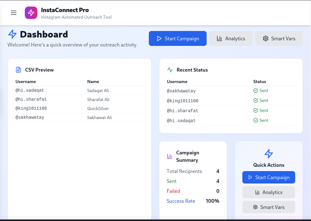 InstaConnect Pro Dashboard
